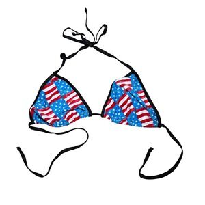 American Flag Bikini Top Triangle Halter Tie Stars Stripes USA Swim S